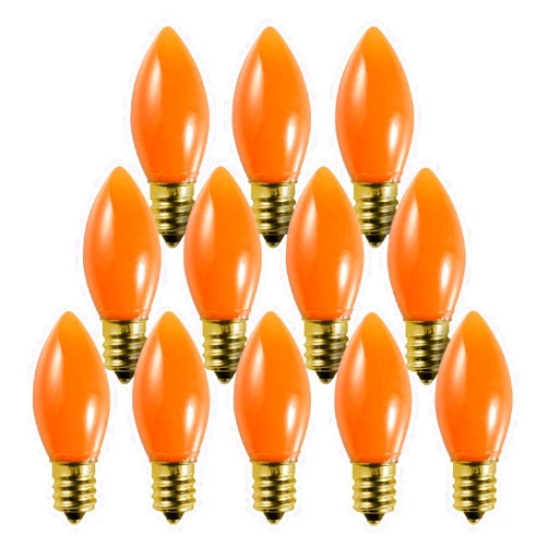 Bluex Bulbs 12 Pack C9 Orange Light Bulb Ceramic Incandescent 7 Watt E17 Intermediate Base Replacement C9 String Lights Bulbs Colored Light Bulb Orange Bulb Holiday Decorations Halloween Bulb