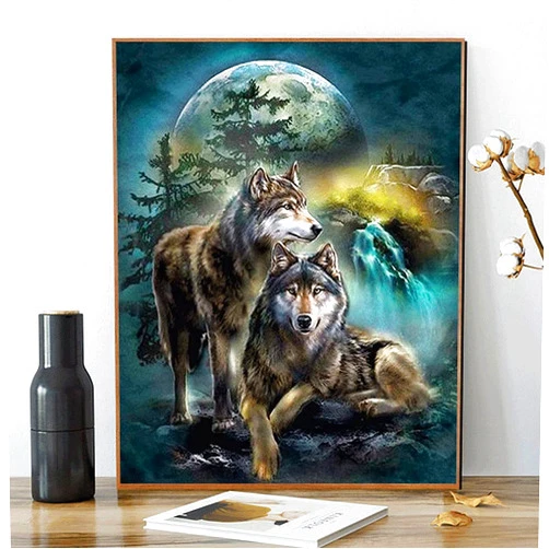 Kimily Moon Wolf DIY Paint by Numbers for Adults Kids Wolf Animal Paint by Numbers DIY Painting Wolves Moon Acrylic Paint by Numbers Moon Painting Kit Home Wall Living Room Bedroom Decor Moon Wolves