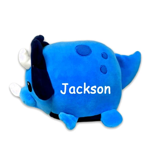 The Trendy Turtle Personalized Huggy Blue Triceratops Dinosaur - Plush Stuffed Animal Keepsake with Custom Name