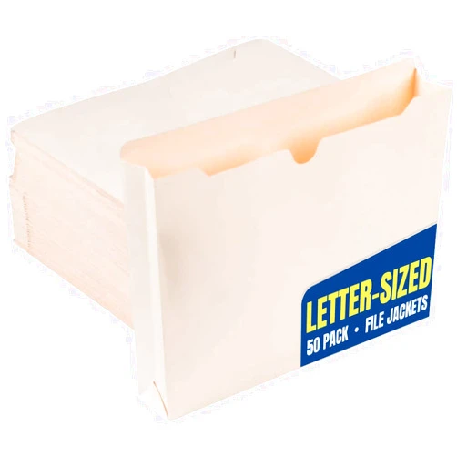 1InTheOffice File Jackets Letter Size 2 Inch Expansion Expanding File Pockets, Manila File Jackets, White, 50 Pack