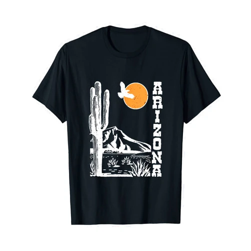 Dominus’s Design Retro Vintage Arizona Mountain Sedona Desert Sun And Cactus T-Shirt