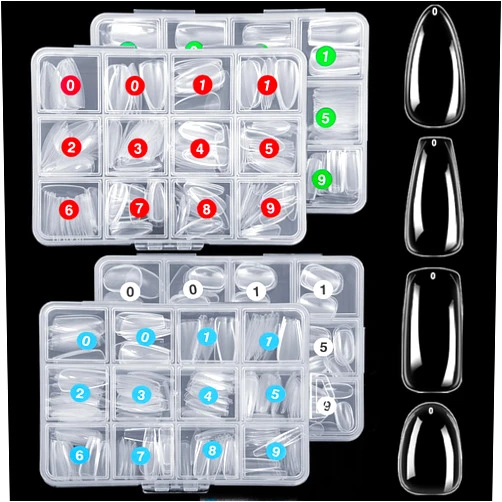 ELLEWIN 1000PCS Nail Tips Clear False Nails Full Cover for Acrylic Nails Kit 10 Sizes 4 Shapes Long Almond Square Coffin Oval Pre-Shape for Salon Home DIY Gifts