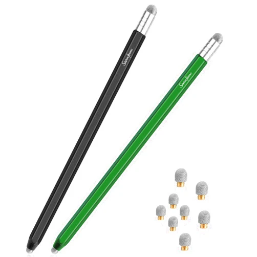 StylusHome Stylus for Touch Screens (2 Pcs), High Sensitivity 2 in 1 Fiber Tips Pen with 8 Extra Replaceable Tips, Stylus for iPad iPhone Tablets Samsung All Universal Touch Screen (Black & Green)