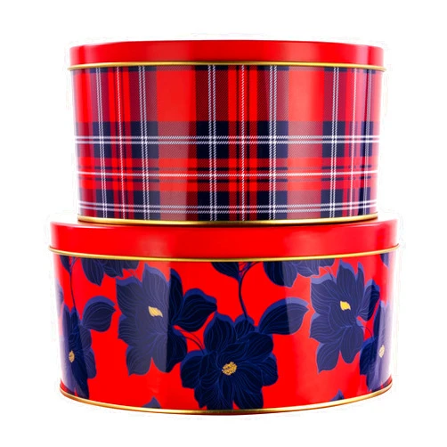 Draper James Cookie Tin Set for Treat Exchange and Gifting, Set of 2 Nesting Metal Boxes, Angie Plaid