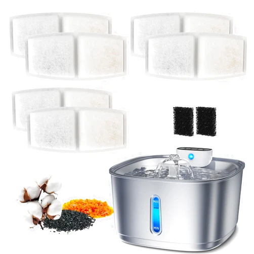 Bistee 6-Pack Cat Water Fountain Filters and 2-Pack Pump Pre-Filters, Compatible with 108oz/3.2L Wireless Cat Water Fountain - 6 Filters + 2 Pre-Filters