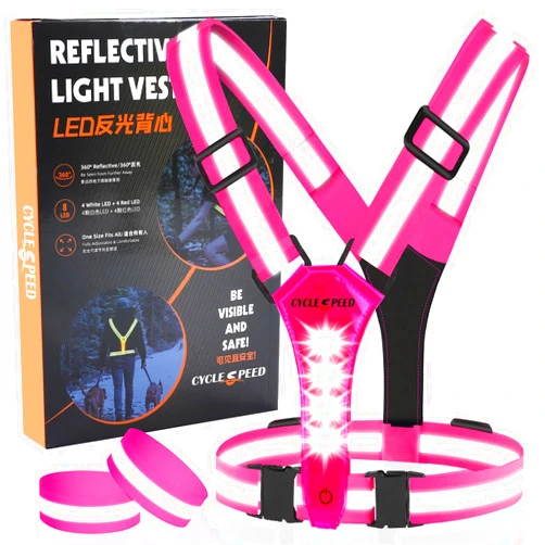 CYCLESPEED Led Reflective Vest Running Gear, Light Up Vest for Night Walking, High Visibility USB Rechargeable Adjustable Running Lights for Runners Walkers Men Women Kids