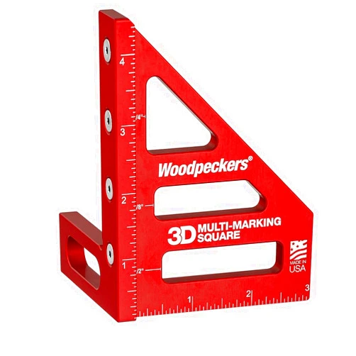 Woodpeckers 3D Multi-Marking Square, Inch Version, USA Made, Feature Packed Aluminum Woodworking Square for Layout, Joinery, Assembly Check