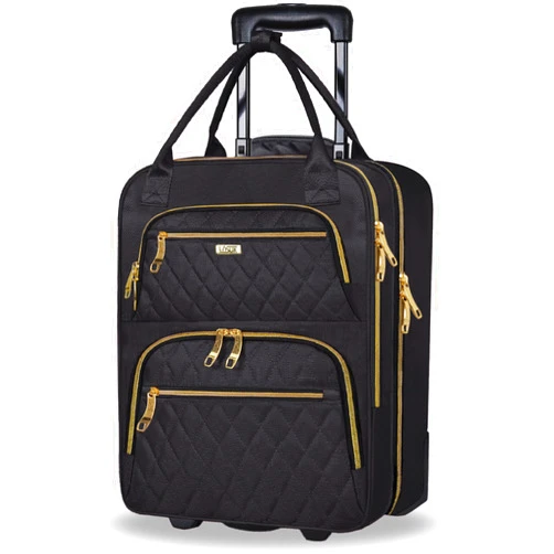 LASUK Underseat Carry On Luggage with Wheels, Stylish Lightweight Under Seat Luggage, Personal Item Suitcase with telescoping handles for Men Women, Pilots and Crew, Black