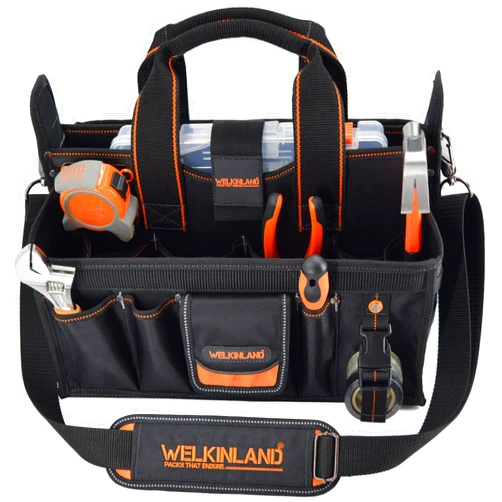 WELKINLAND 19-POCKETS Tool tote, Tool bag organizer, Electrician tool bag, HVAC tool bag, Tool caddy, Tool bags for electricians, Tool tote bag w/socket organizer tool boxes, Maintenance tool bag