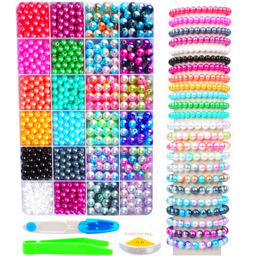 HINSOCHA Bead Bracelet Kit - 1020 Pcs Vibrant and Gradient Colorful Beads Bulk (6mm+8mm) for Bracelet Making, DIY Crafts