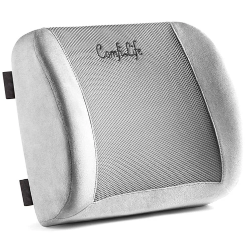 ComfiLife Lumbar Support Back Pillow Office Chair and Car Seat Cushion - Memory Foam with Adjustable Strap and Breathable 3D Mesh (Gray)