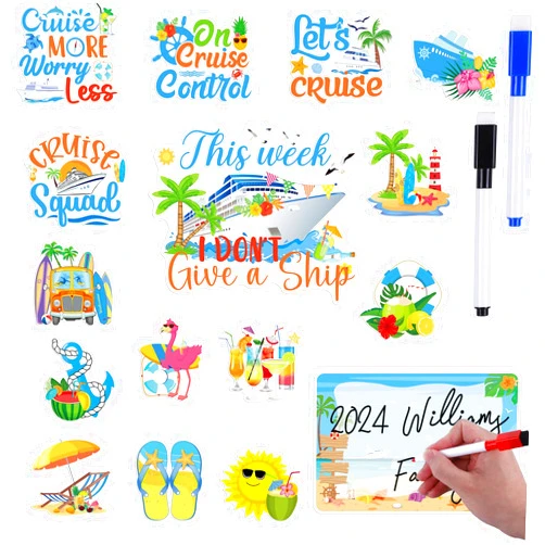 Cosmisun Tropical Hawaii Cruise Door Magnets - Cosmisun 16PCS Palm Tree Cruise Door Decorations Magnetic with 3 Pens Flamingo Anchor Cruise Door Magnets for Carnival Cabin Summer Luau Refrigerator Party Decor