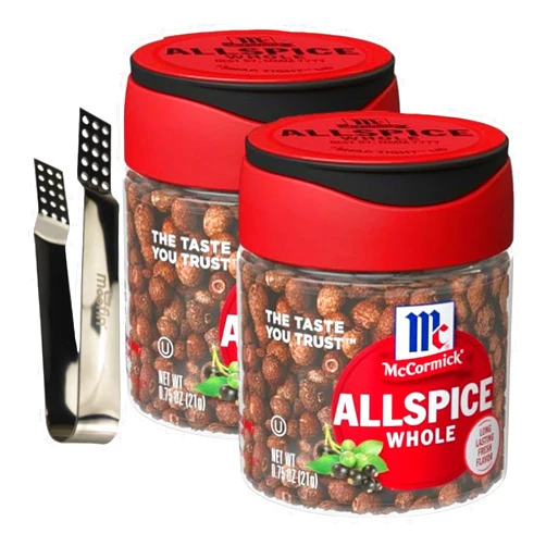Moofin McCormick Whole Allspice, 0.75oz - Aromatic All Spice Berries Whole for Rich Flavor, Moofin Silver SS Tea Bag Squeezer Included, Natural & Versatile Spice, Ideal for Baking & Cooking [Pack of 2]