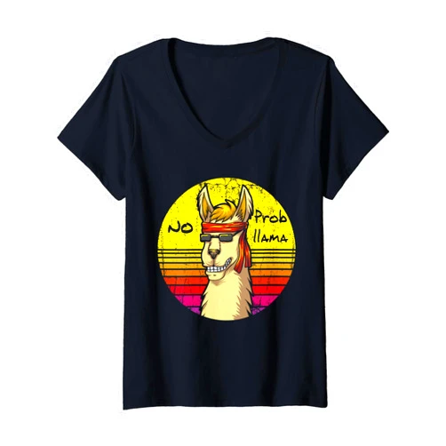 Lama Prob llama Alpaka Geschenk für Frauen Männer Funny lama retro vintage alpaca hippie llama gift V-Neck T-Shirt