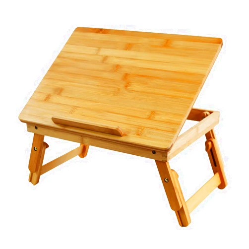 WKWKER Bamboo Laptop Desk with Folding Legs Tilting Surface Workstation Table Adjustable Laptop Stand Bed Tray for tv Sofa Study Computer Ipad Book (Natural)