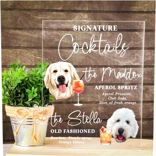 Yippee Daisy Custom Dog Signature Drinks Sign - Wedding Custom Dog Drink Sign - Wedding Pet Bar Sign - Pet Signature Drink Sign Bar Menu Sign - Cocktail Bar Sign (The Maddox)