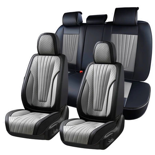 FLORICH Car Seat Covers, Premium Leatherette Car Seat Covers Full Set, Automotive Vehicle Seat Cushions Front Seats and Back, Waterproof Seat Protectors for Sedans Cars SUV Trucks, Black&Gray