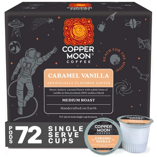 Copper Moon Single Serve Coffee Pods for Keurig K-Cup Brewers, Caramel Vanilla Blend, Medium Roast, 72 Count