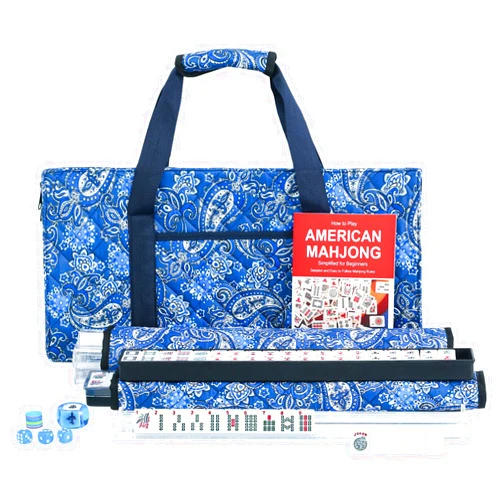 ZGME American Mahjong Set,166 White Tiles with Blue Bag and Accessories,4 Transparent All-in-One Mahjong Racks with Pushers,Complete Mahjong Set