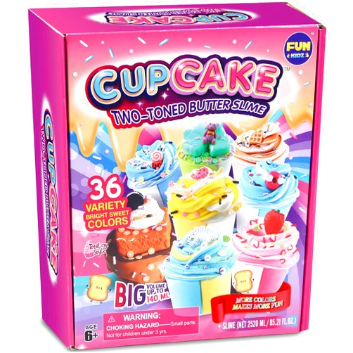 FUN KIDZ 36 Big Cupcake Butter Slime Packs for Girls, FunKidz Two Toned Butter Slime Kit for Kids Party Favors Premade Bulk Slime Toys
