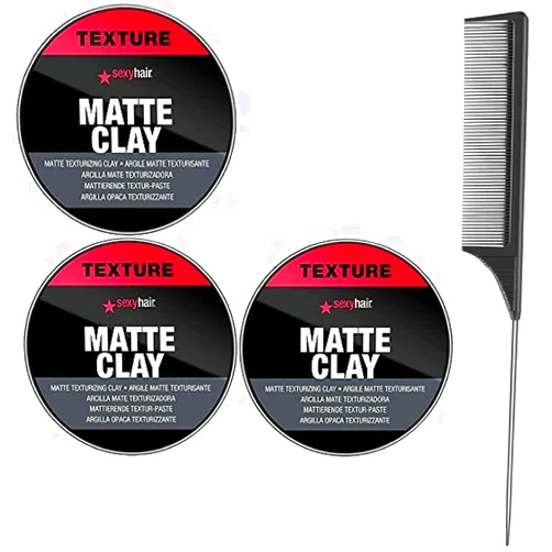SGHP Matte Clay Matte Texturizing Clay 2.5 Ounce Pack Of 3 And Black Steel Comb