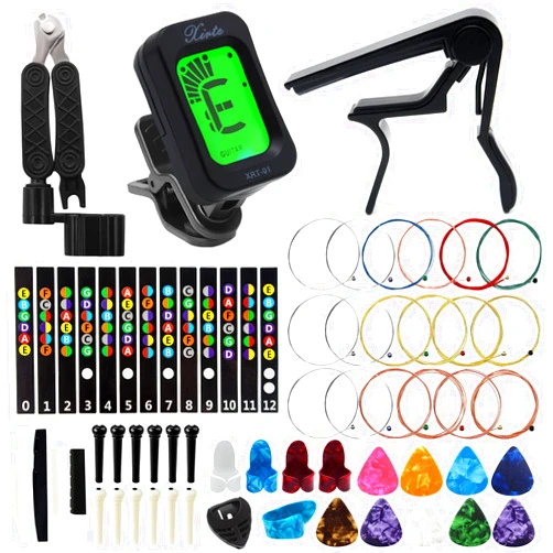 Anvin Acoustic Guitar Accessories Kit Including acoustic Guitar Strings, tuner, guitar capo, 3-in-1 restring tool, guitar picks, pick holder, bridge pins, guitar nuts saddles, finger picks (53 Pcs)