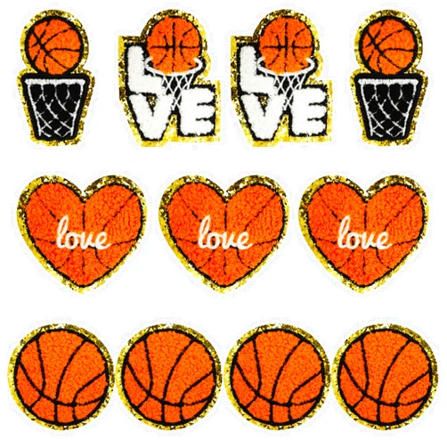 Lovezzr Basketball Entusiasts Iron On/Sew On Chenille Embroidered Applique Patches with Gold Edges for Clothes Jeans etc. DIY Accessories (Basketball)