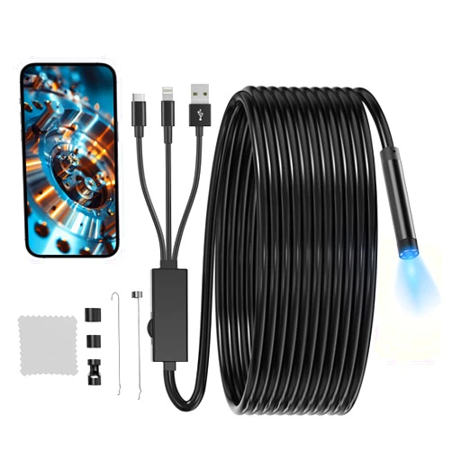 GinoCaco Endoscope Camera with Light, GinoCaco Inspection Borescope 1080P Snake Scope Camera with 6 LED Lights, IP67 Waterproof Semi-Rigid Cord Endoscope Gadget for Android, IPhone, Ipad and Windows(16.4ft)