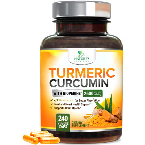 Nature's Nutrition Turmeric Curcumin Supplement with BioPerine 95% Curcuminoids 2600mg with Black Pepper for Best Absorption, Bottled in USA, Best Natural Vegan Joint Support, Nature's Tumeric Capsules - 240 Capsules