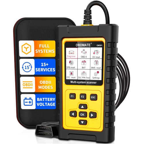 OBDMATE OBD2 Scanner for Jaguar/Land/Rover, OM501 All Systems Diagnostic Tool with 15+ Resets (Oil/ETC/EPB/ABS/SAS/BAT Register...), Full OBDII Functions Read&Erase Fault Codes, Free Software Update