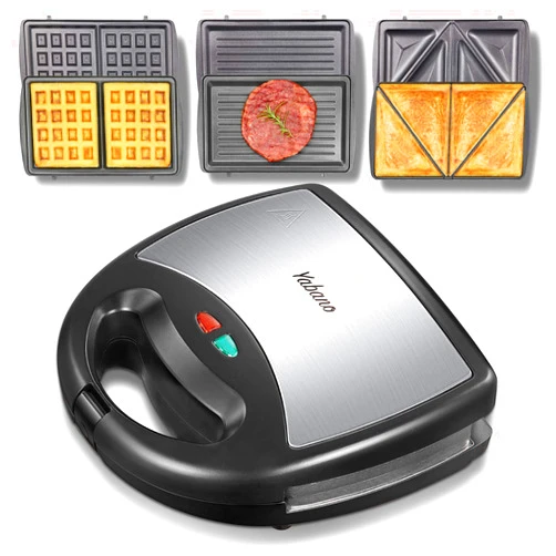 Yabano Sandwich Maker, 3 in 1 Waffle Maker, Toaster and Electric Panini Press Grill with Non-stick Coating Plate, Easy to Clean, Heating Up Fast