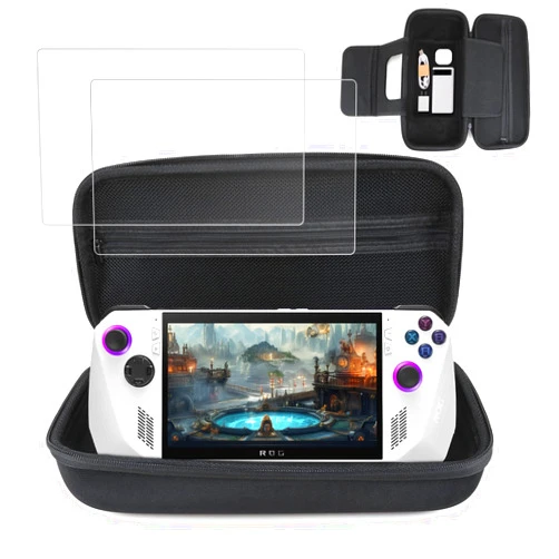 PAKESI Hard Carrying Case for ASUS ROG Ally with 2 Pack Screen Protector, EVA Travel Storage Case for ROG Ally,Handheld Travel Protective Handbag Shockproof Hardshell Carrying Case (Black)