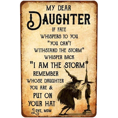 MATLPATS Metal Tin Sign Whisper Back Daughter Witch Halloween Wall Decor Vintage Metal Tin Sign for Men Women,Wall Decor for Living Room Bedroom Parlor Kitchen 8x12 Inch