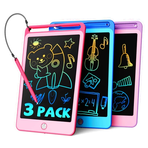 TEKFUN 3 Pack LCD Writing Tablet for Kids, 8.5 Inch Blue+Pink+Purple Doodle Board Drawing Board Reusable Drawing Tablet with Lanyard, Educational Kids
