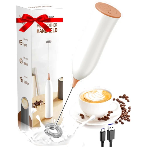 Topyet Milk Frother Rechargeable, USB-C Rechargeable Milk Frother Handheld Powerful Coffee Frother for Coffee Latte, Cappuccino, Mocha, Macchiato, Frappe and Protein Powder -Brown