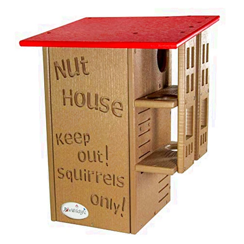 JCs Wildlife Cardinal Red & Tan Ultimate Squirrel House Nesting Box - A Perfect Playground and House for Your Squirrels - Squirrel Nesting Box - Made in The USA