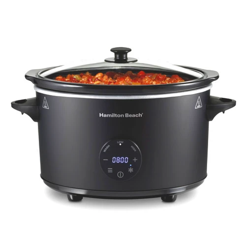 Hamilton Beach 6 Quart Set & Forget Programmable Slow Cooker with Defrost Function, Flexible Programming, Adjustable Countdown Timer, Large Dishwasher Safe Stoneware Crock and Glass Lid, Black (33765)