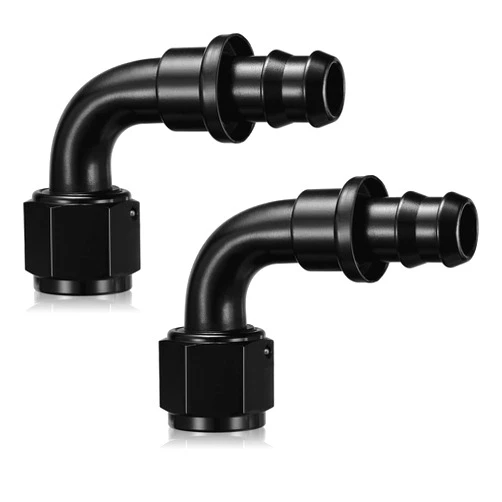 SYKRSS 8AN 90 Degree Push Lock Hose End Fitting Aluminum Female Swivel to Push Lock Barb Type Fitting for Rubber Fuel Line