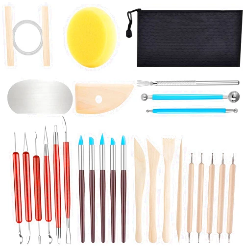 JRKOO Clay Tools Kit,28 PCS Pottery Tools,Polymer Clay Tools,Air Dry Clay Tools Set for Kids, Adults,Pottery Craft,Drawing,Dotting,Carving,Molding,Baking,Modeling,Shaping