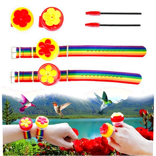 Eastsky Hummingbird Feeder Set with 2 Pcs Humming Bird Feeders Ring and 2 Pcs Wrist Hummingbird Feeders for Outdoors,Hand-Feeding Hummingbirds with Hummingbird Nectar Get Close and Personal with Nature