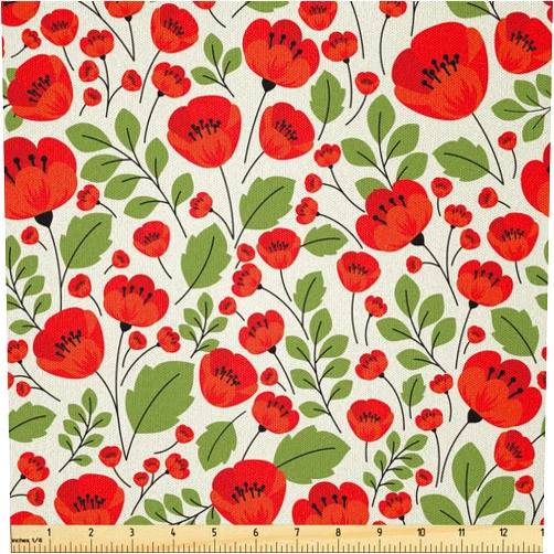 Ambesonne Poppy Flower Fabric by The Yard, Abstract Floral Arrangement Doodle Style Petals and Leaves Classic Retro, Microfiber Fabric for Arts and Crafts Textiles & Decor, 10 Yards, Beige Green