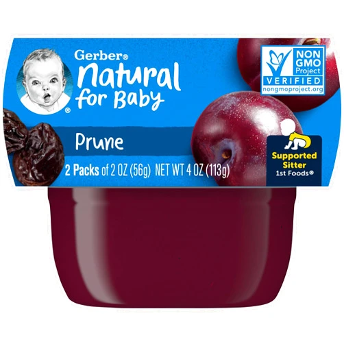 Gerber 1st Foods Baby Food, Prune Puree, Natural & Non-GMO, 2 Ounce Tubs, 2-Pack (Pack of 8)