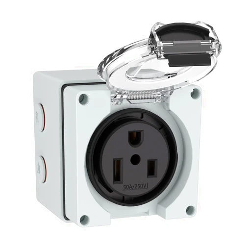 Muelnmey 50Amp Power Outlet Box,250Volt NEMA 6-50R Receptacle Outdoor dustproof and Weatherproof for Electric Vehicles, generators, Welding Machines, etc.ETL Listed