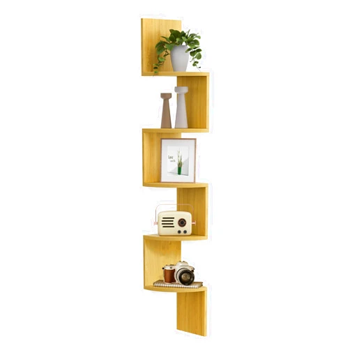 VASAGLE Corner Shelf Wall Mount, 5-Tier Floating Corner Bookshelf, Plant Shelf for Bedroom, Living Room, Bathroom, Home Office, Natural Oak