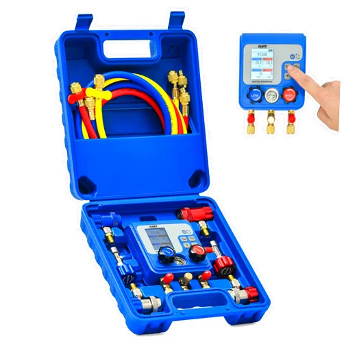Orion Motor Tech 3 Way Digital Manifold Gauge Set, 92 Refrigerant Digital HVAC Gauges for R1234yf R134a R410a More, Digital HVAC Manifold Gauge Set with Hoses Quick Couplers Self Sealing Can Taps