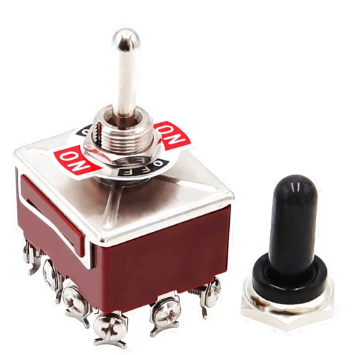 mxuteuk Heavy Duty Rocker Toggle Switch 3 Position 4PDT 12 Terminal ON/Off/ON 15A 250V 10A 380V Toggle Switches with Metal Knob Cover Cap Waterproof TEN-403