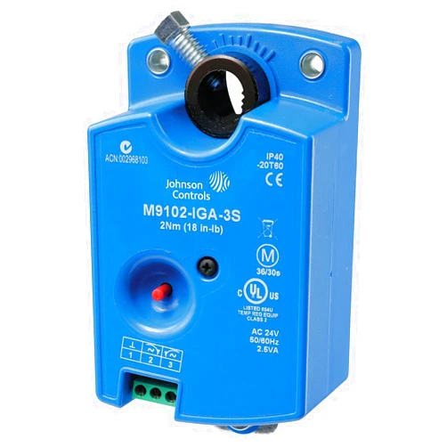 Johnson Controls M9102-IGA-3S Series M9102 Non-Spring Return Damper Actuator, M3 Screw Terminal, On-Off Floating Control W/Timeout, 18 Torque, 50/60 Hz, 24VAC