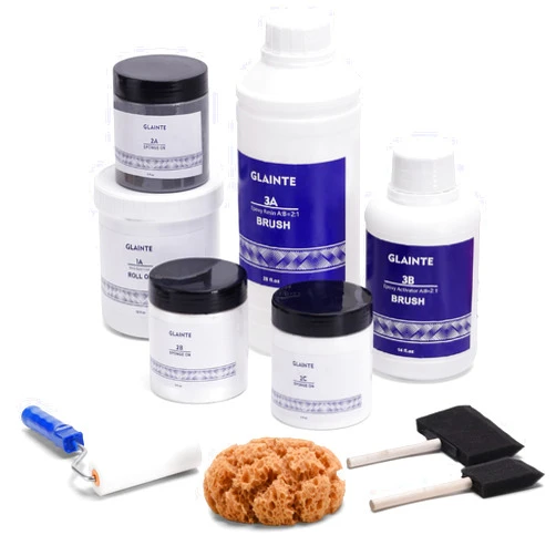 GLAINTE Epoxy Countertop Paint Kit - Glossy Granite Counter Top Refinishing Paint for Kitchen Bathroom Marble Formica Laminate - White Diamond
