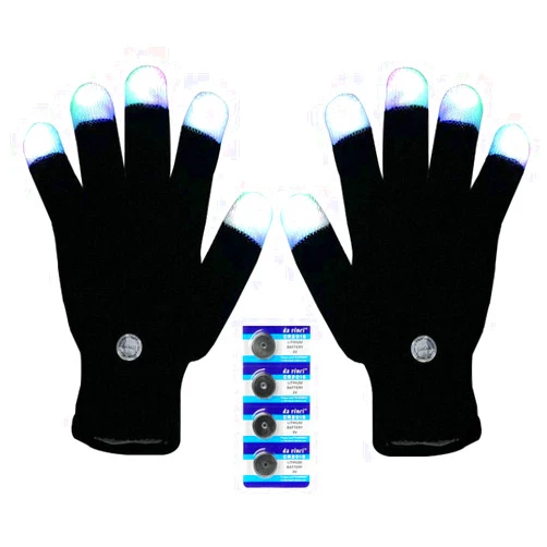 BAJOTAL LED Gloves Finger Light Up Glow Rave Glove Flashing Christmas Gift Halloween Party Favors-Extra Battries Bonus(Black)