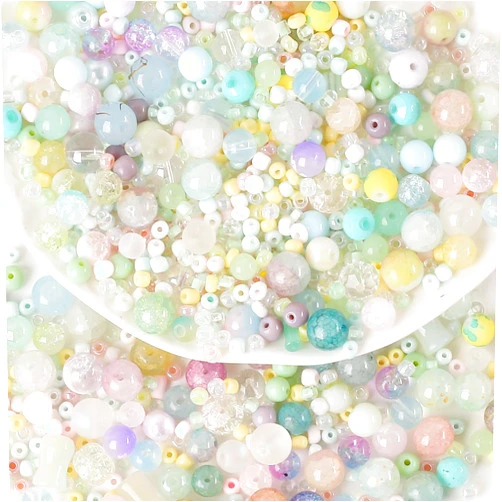 ToBeIT 1500Pcs Assorted Glass Beads Cracked Bead Spacer Seed Beads Set Multiple Sizes Glass Bead Craft Beading Bulk for Jewelry Making DIY Craft Bracelets Necklace Key Chains